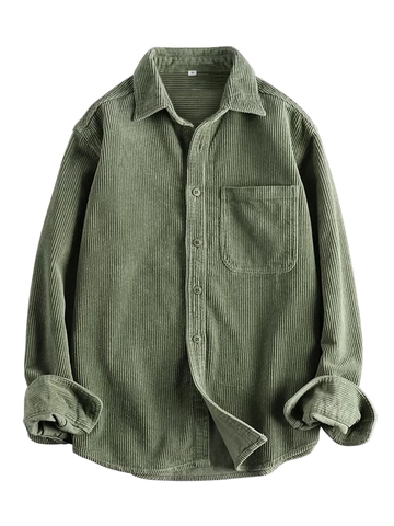 Camicia da Uomo in Velluto a Coste a Maniche Lunghe Vintage Casual American Retro Top Tinta Unita Caldo Poliestere Autunno Inverno