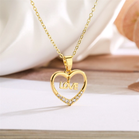 Heart Pendant Necklace Copper Micro Inlaid Zircon Love Mom Letter Sun Wings INS Fashion For Women