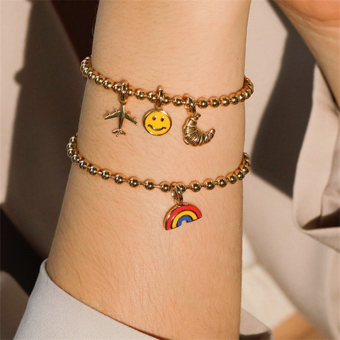 Fashion Stainless Steel DIY Jewelry Charms Gold Plated Enamel Cute Animal Food Celestial Pendants For Necklace Bracelet
