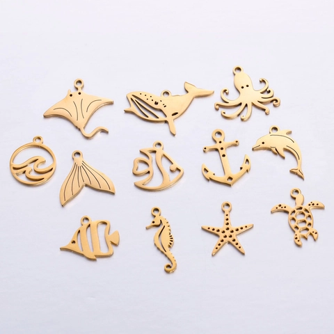 Ocean Sea Animal Charms 304 Stainless Steel 18K Gold Plated Dolphin Whale Anchor Pendants For DIY Jewelry Making Crafting