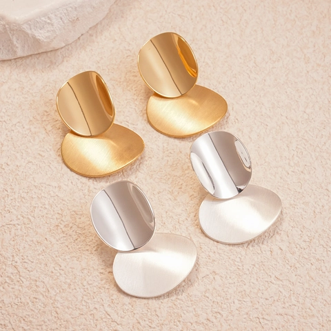 Geometric Oval Drop Earrings With 925 Sterling Silver Earring Post Iron Brushed Matte Polished Modern Fashion Jewelry