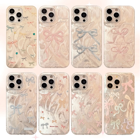 Bowknot Phone Case Rhinestone Pearlescent Texture For iPhone Soft TPU Protective Cover Cute Girl Ins Style