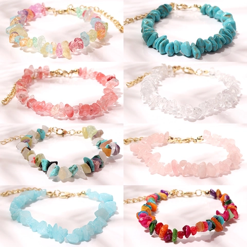 Natural Crushed Stone Bracelet Irregular Crystal Gemstone Adjustable Retro Bohemian Jewelry For Women
