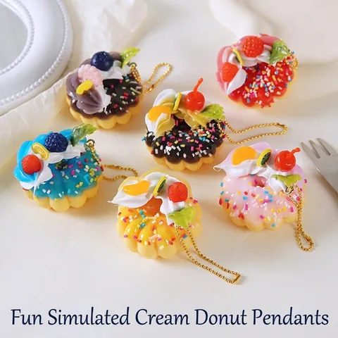 Simulation Donut Keychain Realistic Fruit Cream Cake Pendant PVC Food Model Backpack Charm Colorful Cute Decor For Bags
