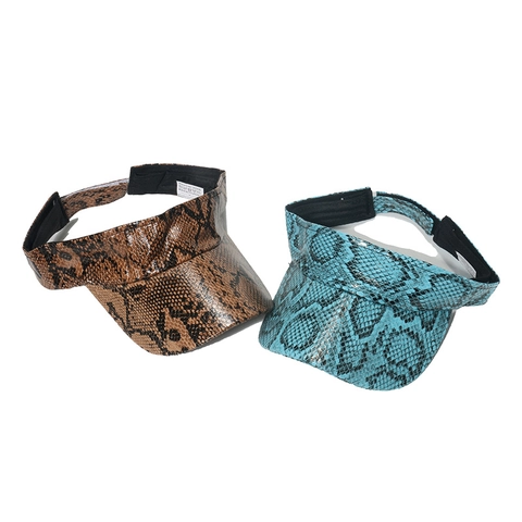 Women Snakeskin Pattern PU Leather Sun Visor Hat Adjustable Velcro Summer Outdoor Fashionable Sport Visor