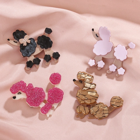 Cute Cartoon Poodle Dog Shape Brooch Pin Acrylic Acetate Resin Fashion Animal Jewelry For Women