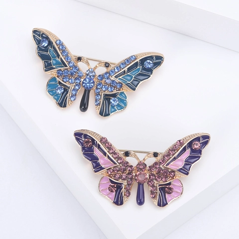 Spilla a Farfalla in Lega Vintage in Smalto per Donna Elegante Spilla da Risvolto a Insetto Intarsiata con Strass Accessorio per Abito da Banchetto Formale
