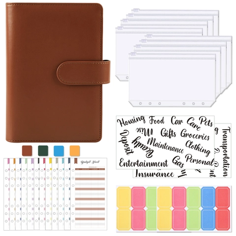 A6 Budget Binder Organizzatore Soldi Buste Contanti Tasche Cerniera Fogli Budget Adesivi Categorie Raccoglitore Anelli