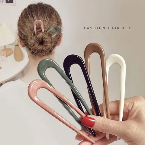 Horquilla Para El Pelo En Forma De U Minimalista De Resina Pasador De Pelo Sencillo Herramienta De Peinado De Moño Para Mujer Estilo Francés