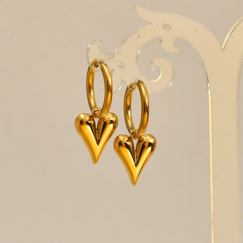Pendientes De Aro Con Colgante De Corazón De Acero Inoxidable Oro De 18K Diseño 3D Joyería Para Mujer