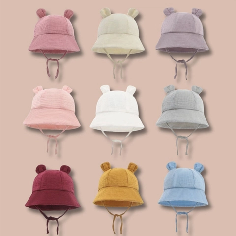 Baby Cotton Sun Hat Cute Animal Ears Bucket Hat With Chin Strap Newborn Infant Toddler Summer Sun Protection Outdoor Cap