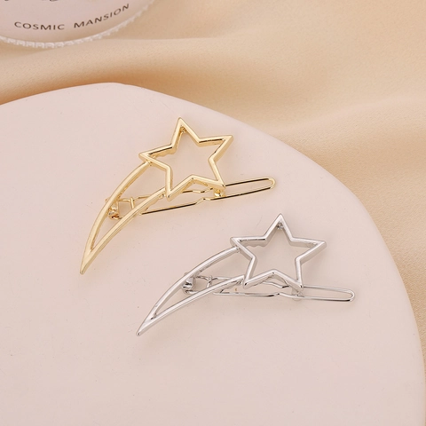 Pinza De Pelo Estrella Luna Hueca Aleación Metal Estrella Fugaz Pasador Horquilla Elegante Para Mujeres Niñas
