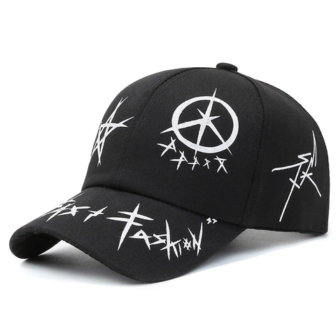 Street Style Graffiti Baseballpet Met Sterren Letters Print Mode Verstelbaar Polyester Hip Hop Zonnehoed Zwart Wit Kleurblok