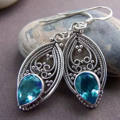 Vintage Bohemian Drop Earrings With Zircon Amethyst Hollow Out Filigree Design And Titanium Earring Post For Women