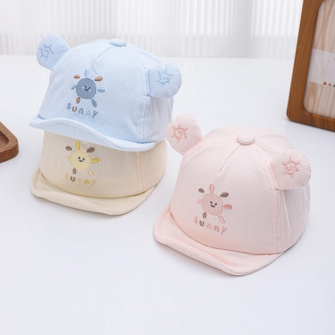Casquette De Baseball Pour Bébé Mélange De Coton Maille Visière Souple Oreilles Mignonnes Broderie Soleil