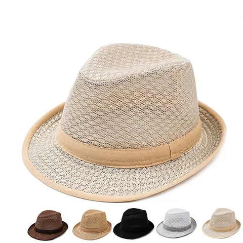 Chapeau Fedora Homme Été Mesh Respirant Protection Solaire Style Jazz Plage Parasol Léger Rétro