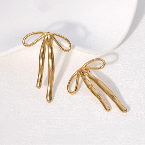Bow Stud Earrings Stainless Steel 18K Gold Plated Sweet Elegant Fashion Jewelry For Women