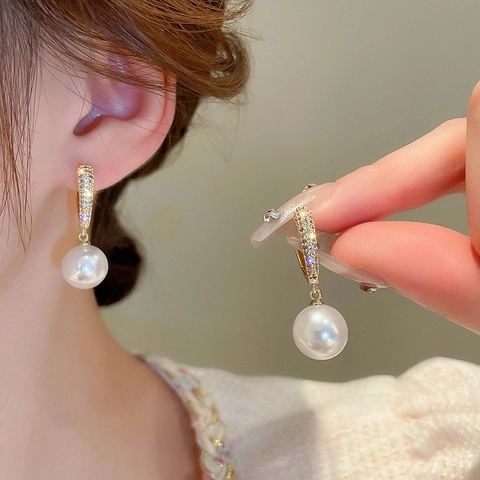 Orecchini Pendenti Con Künstliche Perle Cuore Cavo Rame Placcato Oro Con Zircone Perno In Argento Gioielli Eleganti Donna