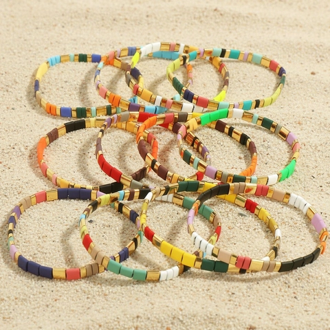 Bracciale Bohemian Tila Bead Fatto A Mano In Lega Smaltata Elastica Bangle Per Donna Gioielli Stile Spiaggia