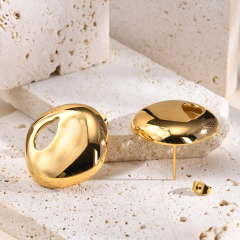 Stainless Steel Geometric Hollow Waterdrop Stud Earrings Gold Minimalist Irregular Liquid Metal Style For Women