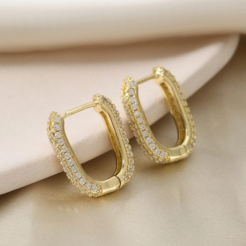 Orecchini A Cerchio Huggie A Forma Di U Rame Strass Pavé Intarsiato Rettangolare Gioielli Minimalisti Di Lusso Per Donne