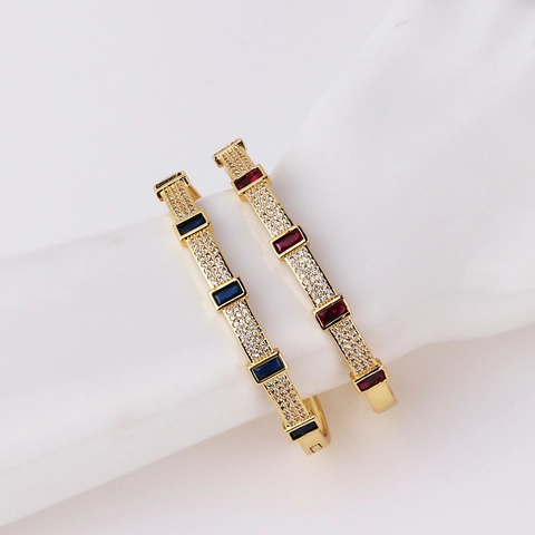 Geometric Bangle Bracelet Gold Plated Copper Rectangular Colorful Zircon Micro Pave French Fashion Jewelry For Women