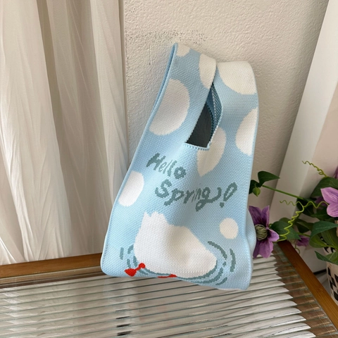 Petit Sac Bandoulière Tricoté Dessin Animé Mini Pochette Téléphone Crochet Avec Motif Cygne Oiseau Citrouille Pour Femme