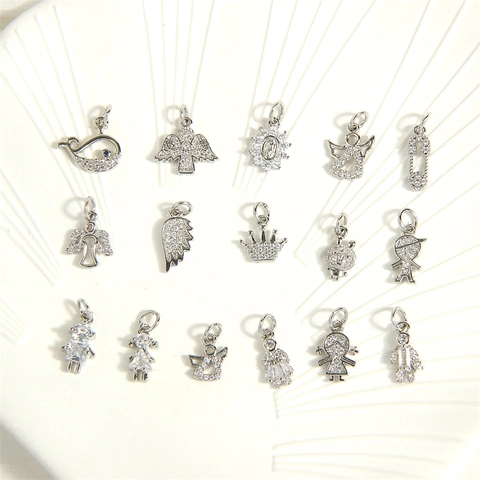 Mini Angel Boy Girl Shape Pendants Copper Gold Rhodium Plated With Zirconia For DIY Jewelry Making Necklaces Fashion Charms