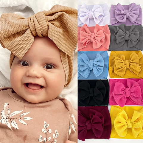 Baby Headband Big Bow Textured Waffle Knit Elastic Soft Solid Color Hair Band For Infant Toddler Girls