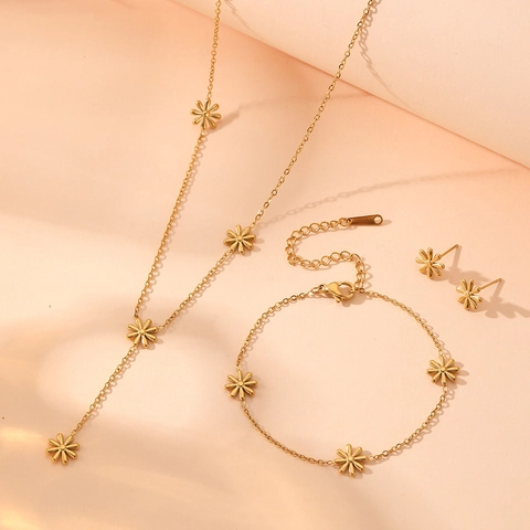 Small Daisy Flower Necklace Bracelet Earrings Jewelry Stainless Steel Tassel Pendant Ins Style Fashion Women Accessories