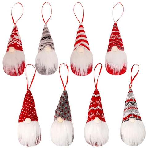 Christmas Gnome Pendants Knitted Fabric Faux Fur Nordic Faceless Doll Hanging Ornaments For Tree And Festive Home Decoration