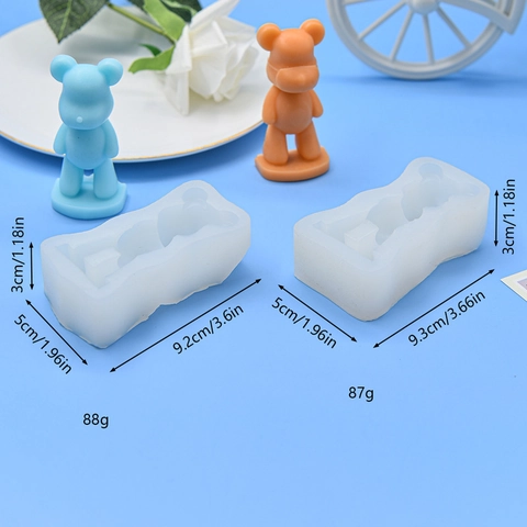 3D Cartoon Bear Silicone Mold Mirror Surface DIY Crafts Resin Candle Soap Keychain Ornaments