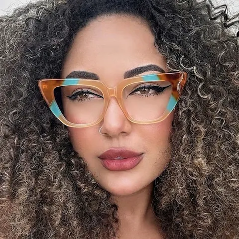 Σκελετός Γυαλιών Cat Eye PC Φίλτρο Μπλε Φωτός Color Block Vintage Retro Oversized Γυαλιά Για Γυναίκες
