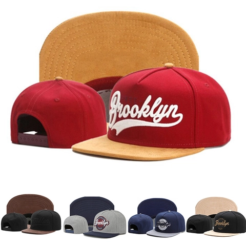 Cotton Snapback Baseball Cap Brooklyn Letter Embroidery Color Block Flat Brim Adjustable Hip Hop Hat For Men Women