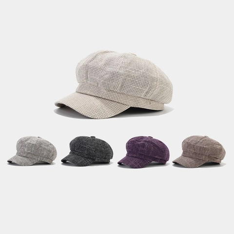 Casquette Gavroche Vintage Tweed Octogonale Peintre Pour Femmes Respirant Style Britannique Couleur Unie Accessoires Rétro