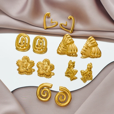 Orecchini Geometrici Cuore Fiore Spirale Lava Placcati Oro 18K Acciaio Inossidabile 304 Gioielli Retrò Per Donna