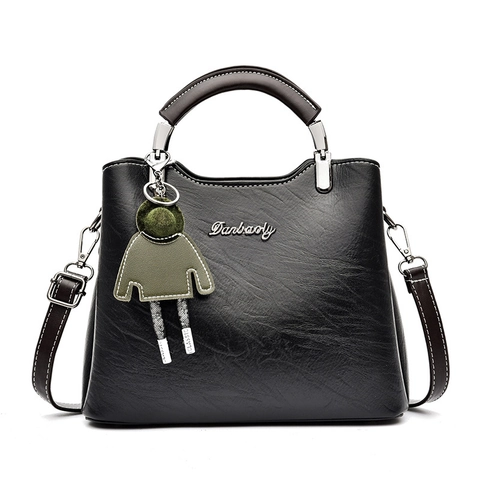Retro PU Leather Shoulder Handbag For Women Large Capacity Crossbody Bag With Doll Pendant Textured Vintage Style