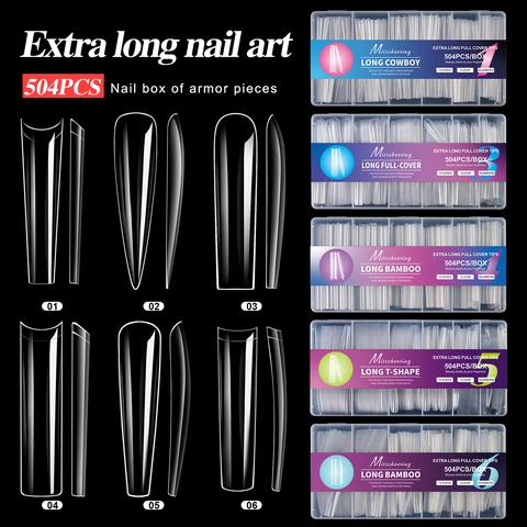 Extra Lange Full Cover Nageltips Heldere Hars Acryl Multi Vormen Verlenging DIY Manicure Prof