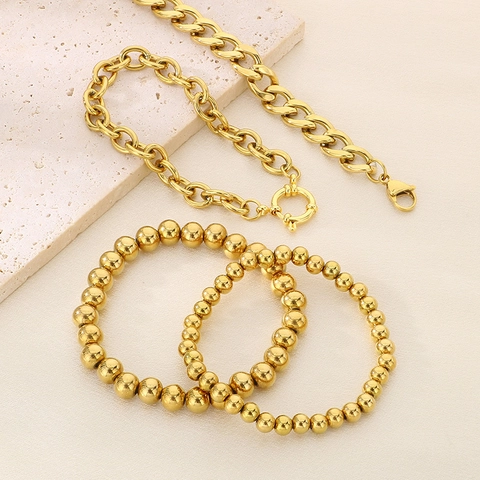 Pulsera De Acero Inoxidable Con Cuentas Cadena De Eslabones Cubanos De Varias Capas Joyería Metálica Hipoalergénica Mujer