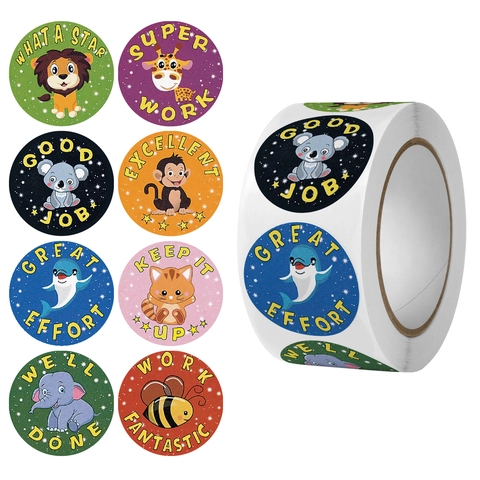 Beloningsstickers Circulaire Lijm Cartoon Dier Patroon Klasleraar Lof Motiverende Aanmoediging Voor Kinderen Studenten School