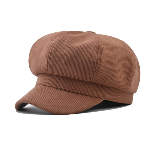 Corduroy Newsboy Cap For Women Solid Color Warm Retro Octagonal Beret Hat Autumn Winter Casual Streetwear Adjustable
