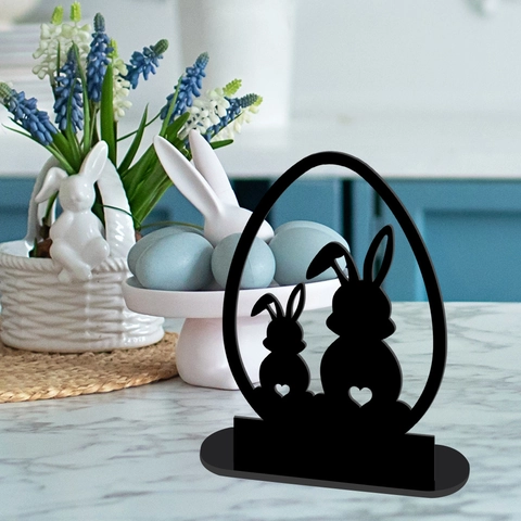 Coniglietto Di Pasqua Uovo Ornamento Da Tavolo Acrilico Silhouette Cava Decorazione Per Feste Moderno Minimalista
