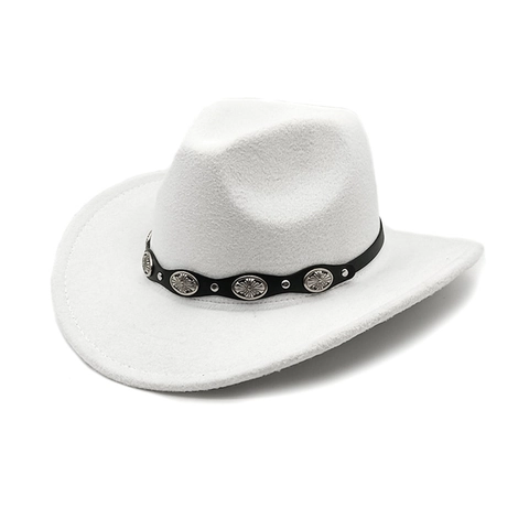 Cappello Cowboy Western In Cotone Poliestere A Tesa Larga Jazz Fedora Con Cinturino In Pelle Conchos In Metallo