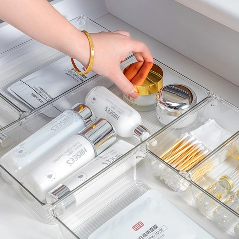 Organizzatore Per Cassetti In PET Trasparente Scatola Di Immagazzinaggio Impilabile Per Trucco Cucina Frigorifero Bagno