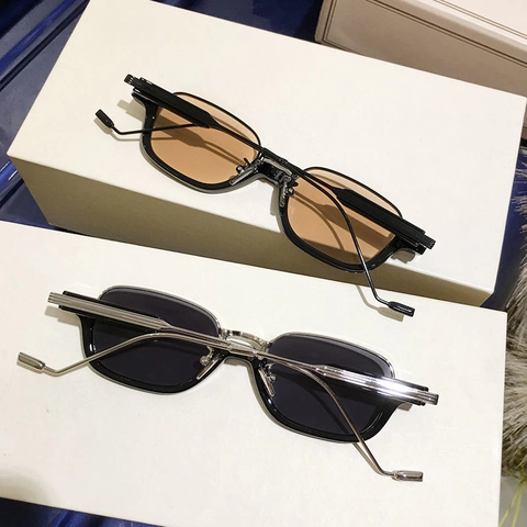 Occhiali Da Sole Rettangolari Vintage Protezione UV Montatura In Metallo Acetato Occhiali Alla Moda Uomo Donna
