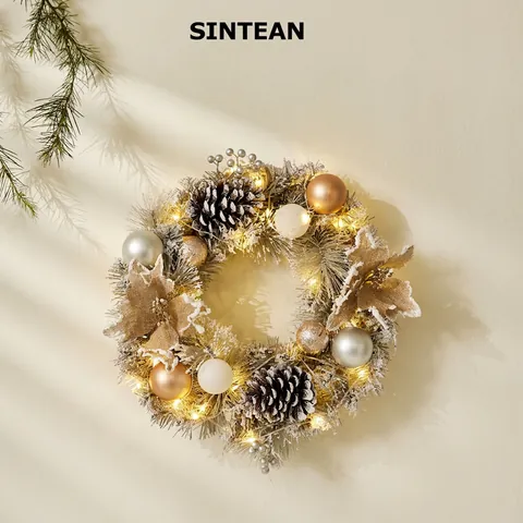 Ghirlanda Natalizia Artificiale Con Pigne Bacche Luci LED Ghirlanda Di Pino Ghiacciato Per Decorazioni Festive