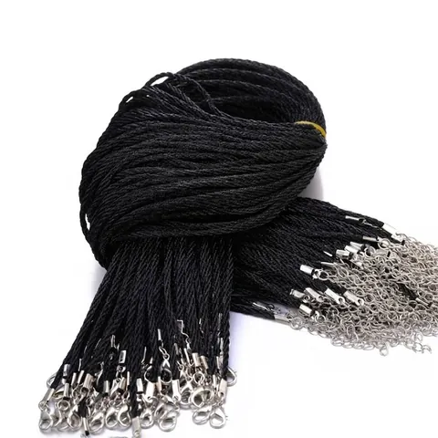 Cordón De Collar De Cuero Sintético Trenzado Con Cierre De Langosta Y Cadena De Extensión Ajustable Para Joyería DIY