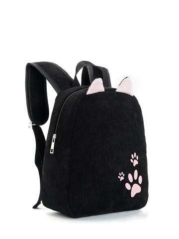 Kids Corduroy Backpack Cute Cartoon Cat Ears Paw Print Kindergarten Preschool School Bag For Toddlers Boys Girls
