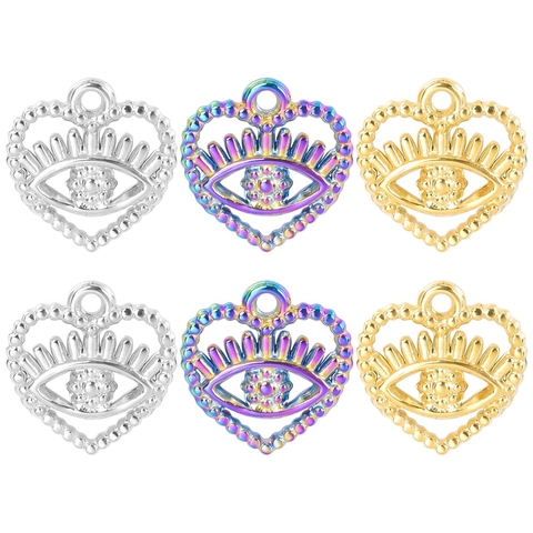 Stainless Steel Evil Eye Heart Pendant Necklace For Women Men Rainbow Gold Color Vacuum Plated Trendy Jewelry Accessories