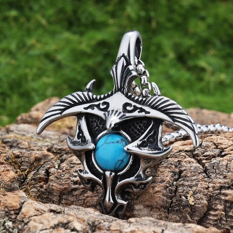 Eagle Wings Turquoise Pendant Necklace Stainless Steel Vintage Tribal Ethnic Style Gothic Jewelry For Men Women